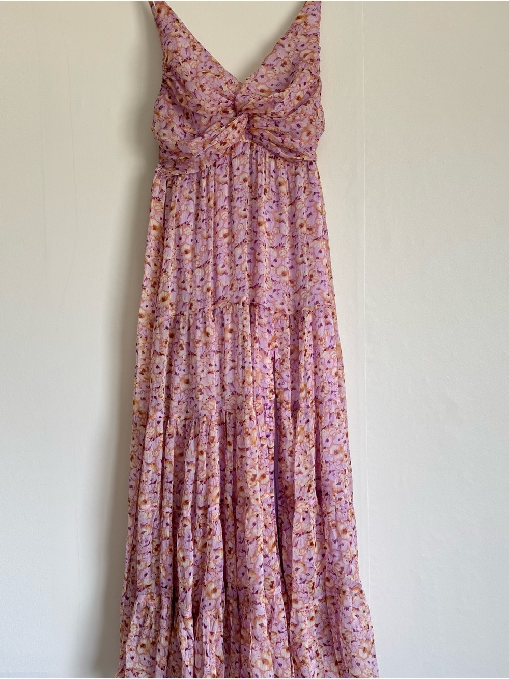 Astr Lavender Floral Tiered Maxi Dress with Mustard Accents